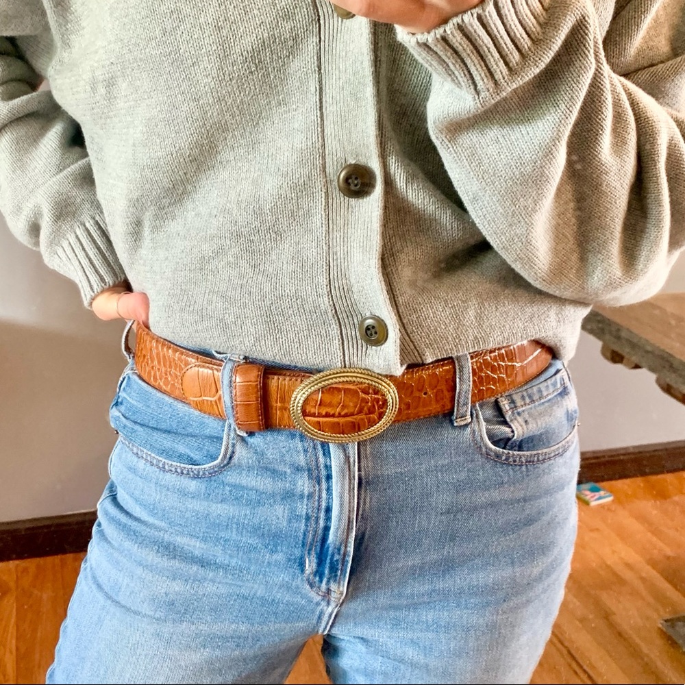 LIZ CLAIBORNE Crocodile Embossed Leather Belt